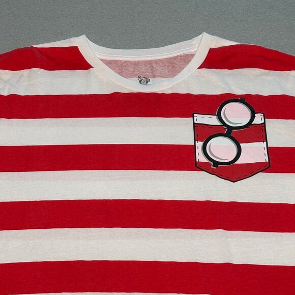 WHERE'S WALDO Red White Striped Shirt Mens Size 3XL Short Sleeve Funny - Picture 1 of 8